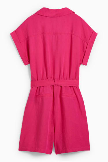 Dames - Jumpsuit - linnenmix - fuchsiarood