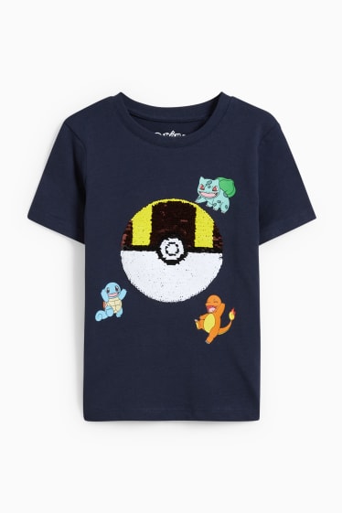 Niños - Pokémon - camiseta de manga corta - con brillos - azul oscuro