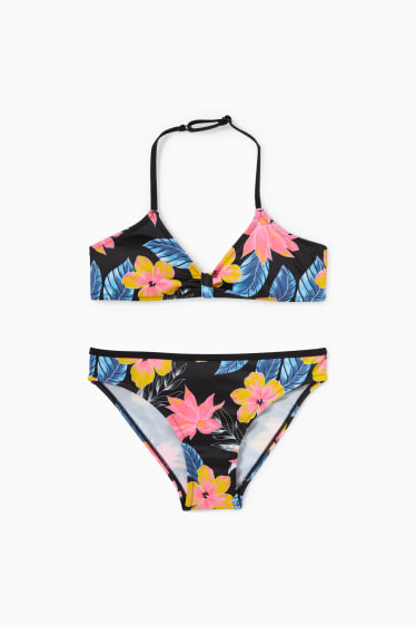 Kinder Mädchen - Bikini - 2 teilig - geblümt - dunkelblau