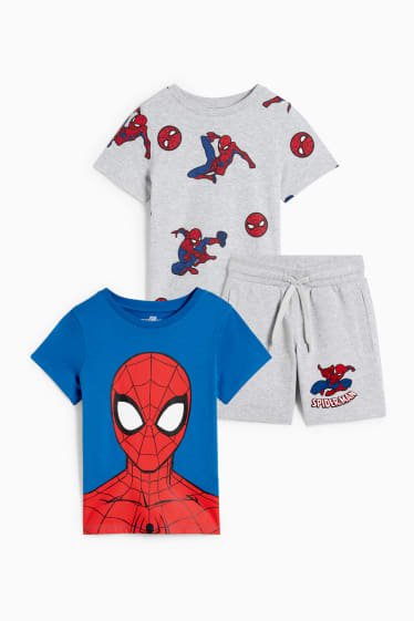 Kinderen - Spider-Man - set - 2 T-shirts en sweatshort - donkerblauw