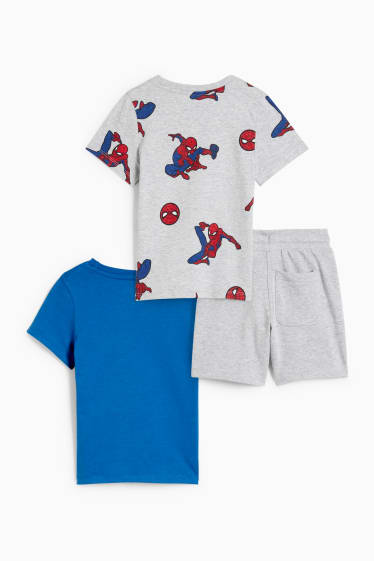 Kinderen - Spider-Man - set - 2 T-shirts en sweatshort - donkerblauw