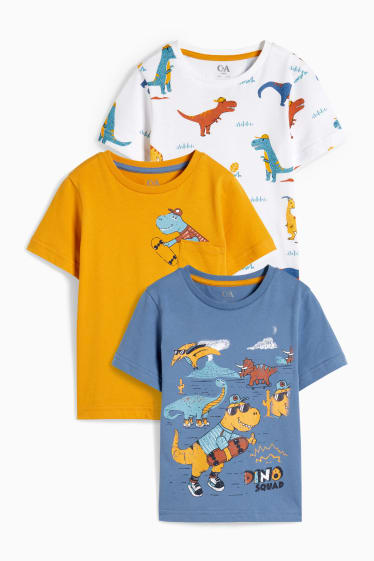 Kinder - Multipack 3er - Dino - Kurzarmshirt - blau