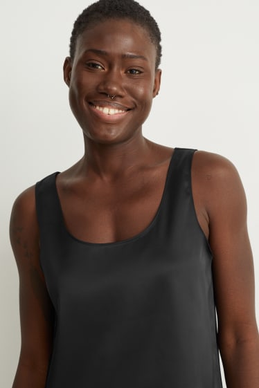 Women - Basic satin blouse top - black