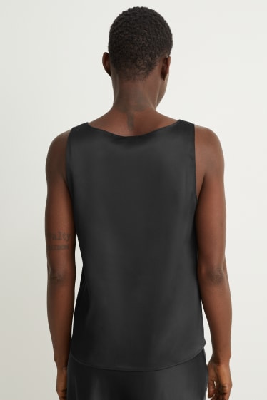 Women - Basic satin blouse top - black