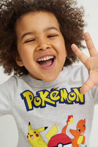 Dětské - Pokémon - tričko s krátkým rukávem - světle šedá-žíhaná