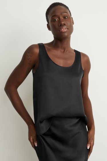 Women - Basic satin blouse top - black