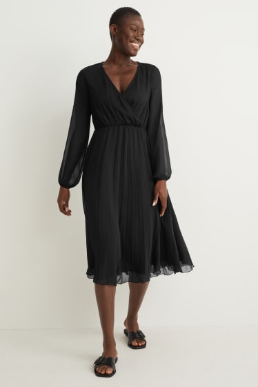 Damen - Chiffon-Kleid - plissiert - schwarz