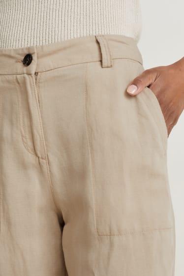 Donna - Pantaloni di stoffa - vita media - gamba ampia - misto lino - beige