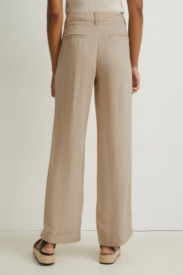Dames - Pantalon - mid waist - wide leg - linnenmix - beige