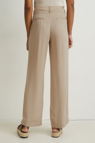 Femmes - Pantalon de toile - mid waist - wide leg - lin mélangé - beige