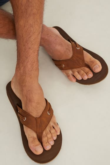 Heren - Teenslippers - imitatieleer - bruin