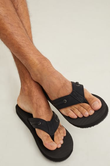 Men - Thong sandals - faux leather - black