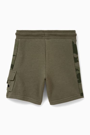 Copii - Pantaloni scurți de trening, model cargo - verde închis