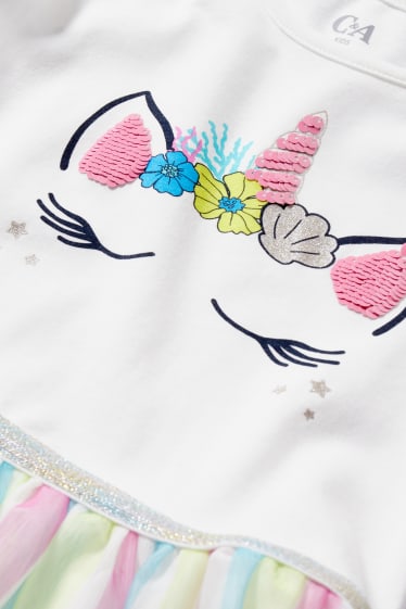 Kinderen: meisjes - Eenhoorn - set - jurk en masker - 2-delig - wit