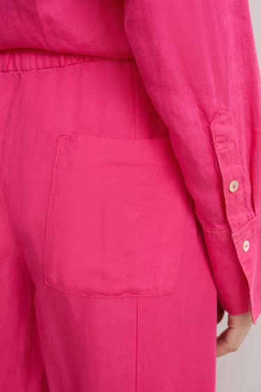 Femei - Pantaloni culotte - talie înaltă - wide leg - amestec de in - roz