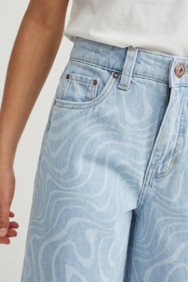 Children - Wide leg jeans - patterned - denim-light blue