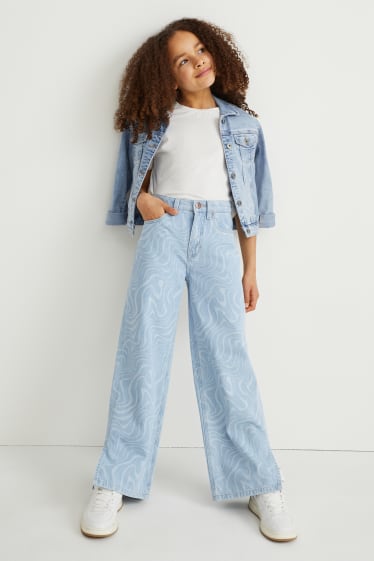 Children - Wide leg jeans - patterned - denim-light blue