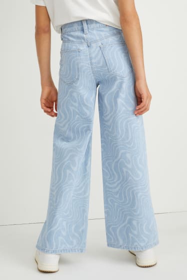 Children - Wide leg jeans - patterned - denim-light blue