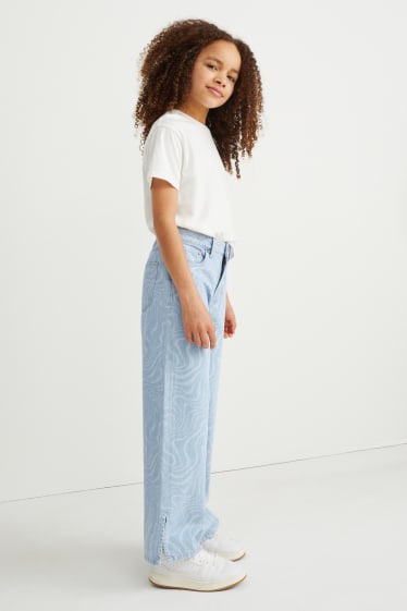 Children Girls - Wide leg jeans - patterned - denim-light blue