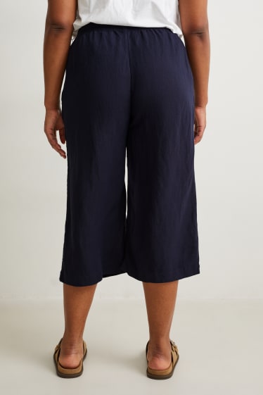 Donna - Pantaloni - vita media - gamba ampia - misto lino - blu scuro