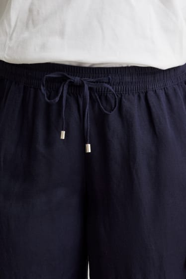Femmes - Pantalon - mid waist - wide leg - lin mélangé - bleu foncé