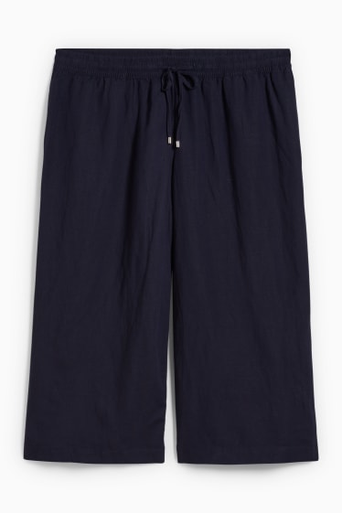 Damen - Hose - Mid Waist - Wide Leg - Leinen-Mix - dunkelblau