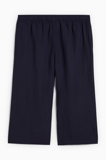 Damen - Hose - Mid Waist - Wide Leg - Leinen-Mix - dunkelblau