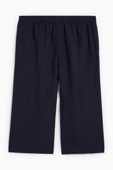 Donna - Pantaloni - vita media - gamba ampia - misto lino - blu scuro