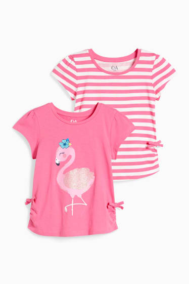 Kinderen: meisjes - Set van 2 - T-shirt - fuchsiarood
