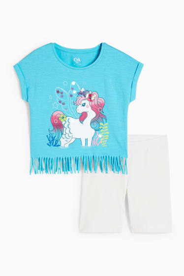 Kinder Mädchen - Einhorn - Set - Kurzarmshirt und Radlerhose - 2 teilig - türkis