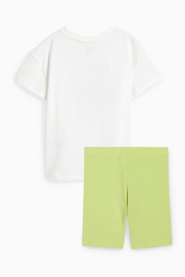 Kinderen: meisjes - Set - T-shirt en fietsbroek - 2-delig - crème wit