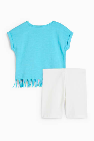 Kinder Mädchen - Einhorn - Set - Kurzarmshirt und Radlerhose - 2 teilig - türkis