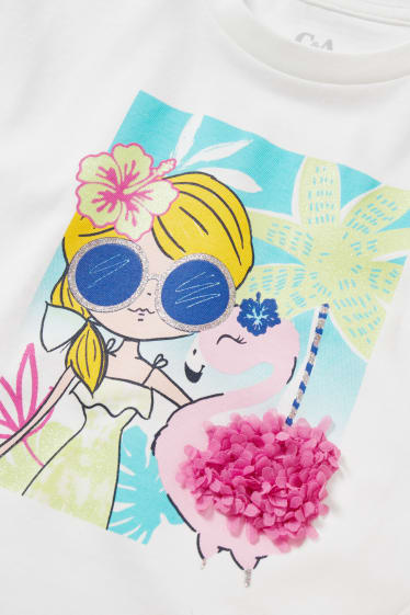 Kinderen: meisjes - Set - T-shirt en fietsbroek - 2-delig - crème wit