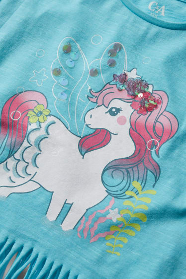 Kinder Mädchen - Einhorn - Set - Kurzarmshirt und Radlerhose - 2 teilig - türkis