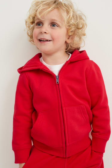 Dětské - Tepláková bunda s kapucí - genderově neutrální - červená