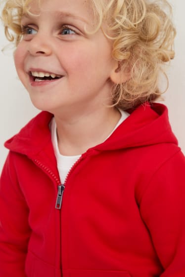 Enfants - Sweat zippé en finition molleton avec capuche - genderneutral - rouge