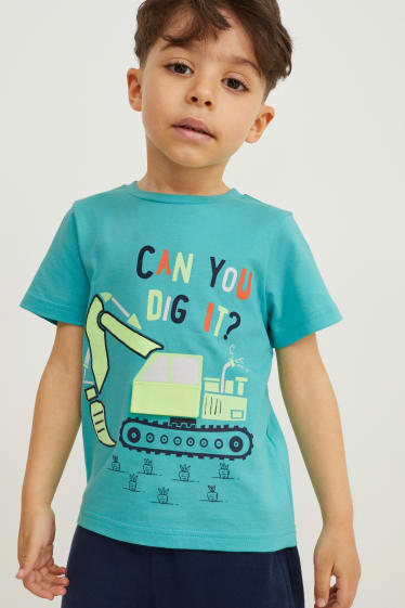 Niños - Pack de 3 - excavadoras - camisetas de manga corta - turquesa