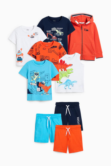 Enfants - Ensemble - 4 T-shirts, un top, un sweat zippé et 3 shorts - bleu foncé