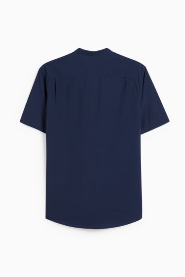 Heren - Overhemd - regular fit - opstaande kraag - donkerblauw