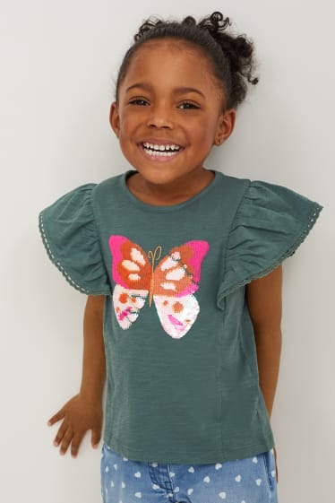 Bambine - Maglia a maniche corte - effetto brillante - verde scuro