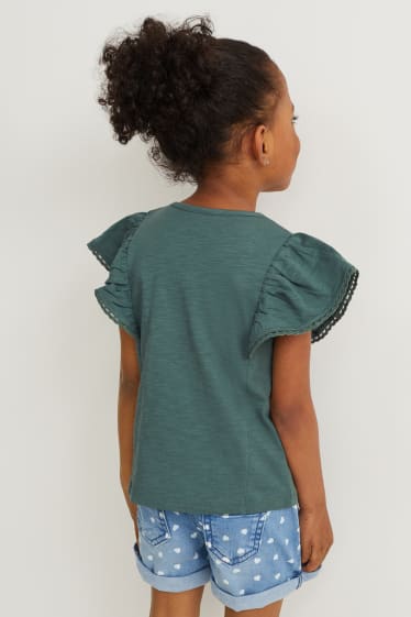 Bambine - Maglia a maniche corte - effetto brillante - verde scuro