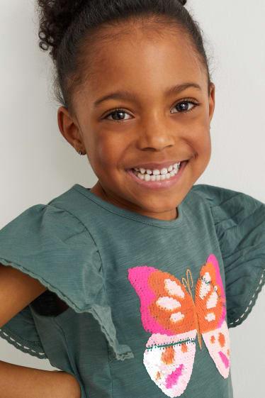 Bambine - Maglia a maniche corte - effetto brillante - verde scuro