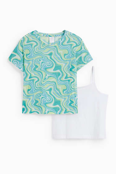 Niños - Conjunto - camiseta de manga corta y top - 2 piezas - verde menta