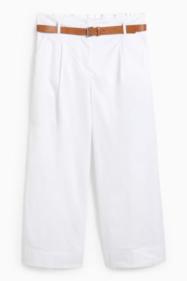 Femei - Pantaloni de stofă - talie înaltă - wide leg - alb