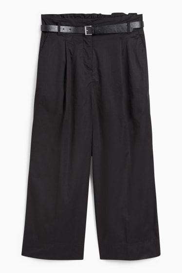 Donna - Pantaloni di stoffa - vita alta - gamba larga - nero