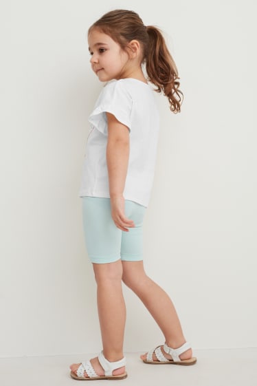 Kinderen - Set - jurk, T-shirt en fietsbroek - 3-delig - crème wit