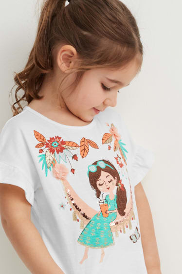 Kinderen - Set - jurk, T-shirt en fietsbroek - 3-delig - crème wit