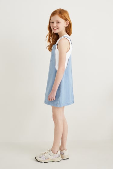 Kinderen: meisjes - Set - top en denim overgooier - 2 delig - jeanslichtblauw
