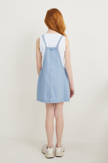 Kinderen: meisjes - Set - top en denim overgooier - 2 delig - jeanslichtblauw