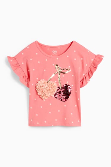 Enfants - T-shirt - effet brillant - à pois - rose